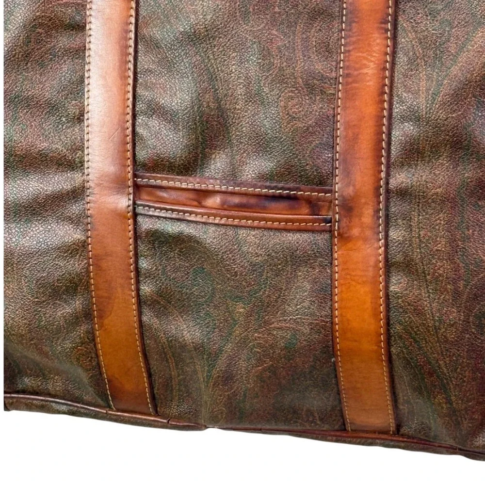 Etro Milano Vintage Paisley Coated Canvas Leather Briefcase Made‎ in Italy Brown